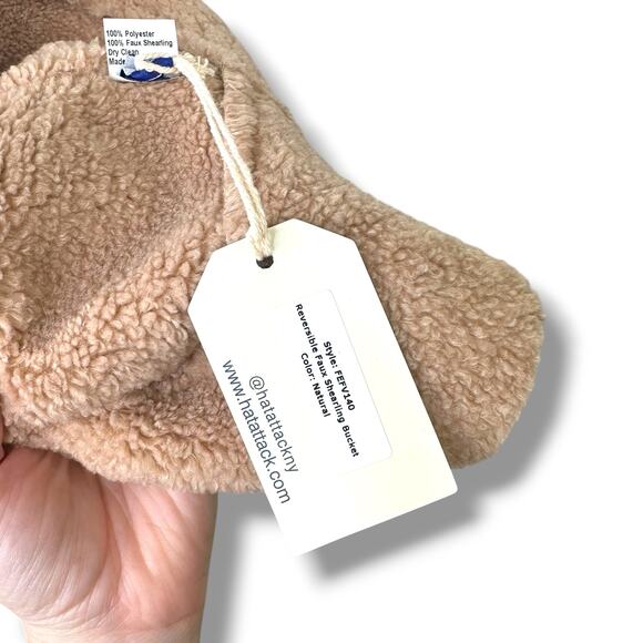 Hat Attack NWT Natural Brown Reversible Cozy Soft Faux Shearling Bucket Hat OS - Picture 9 of 10